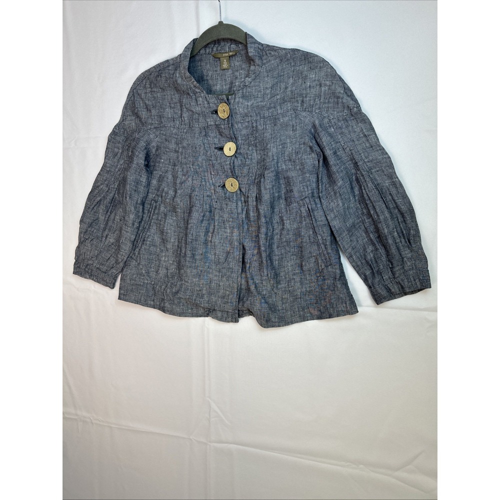 Pink Twill Babydoll Cropped Linen Jacket Gray Heather Women's Sz S